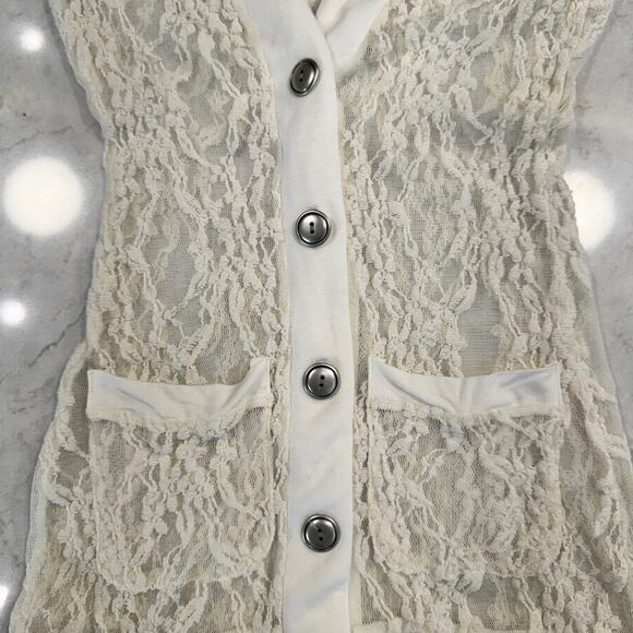 Wet Seal Cream Lace Button Cardigan Sheer Floral Long Sleeve Women’s Small Y2K - Picture 9 of 13